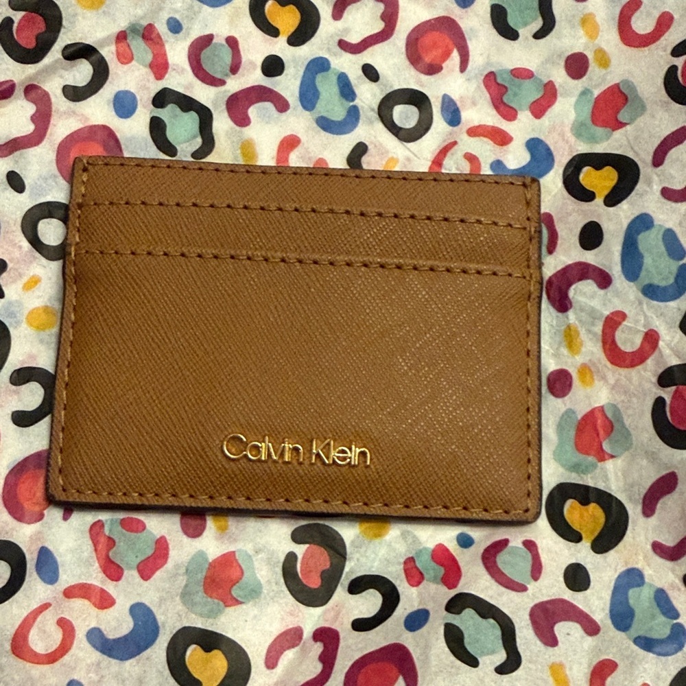 Calvin Klein Tan Cardholder with Gold Logo